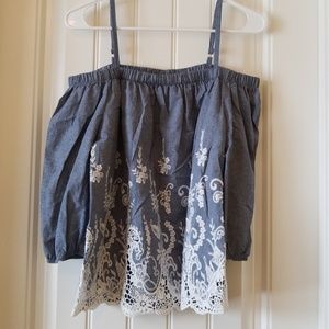 Light Blue Denim A. Byer Off the shoulder Top